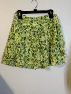 aerie Lime Green Floral Tiered Skater Skirt